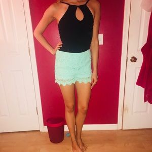 Lace turquoise high waisted shorts